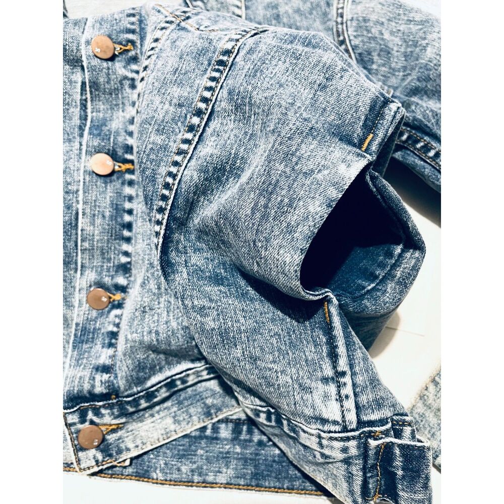 Serena denim jacket classic biker casual USA made sequins blue fall women's XS - Picture 6 of 7